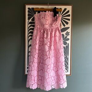 NWT Anthropologie Maeve Pink Lace Scalloped One-shoulder Tie MIDI Dress 4